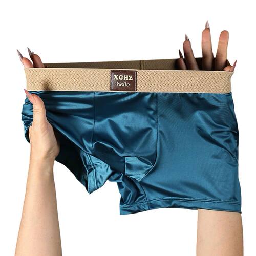 1pc Ice Silk Men Solid Smooth Boxer Shorts Simple Midwaist U