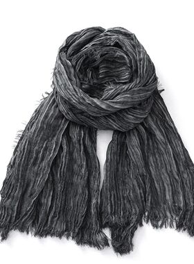 Fashion Crinkle Cotton Linen Scarf for Men Women Soft Warm P