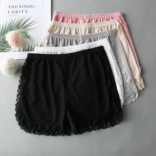Women Summer Side Lace Safety Shorts Solid Sweet Loose Elast