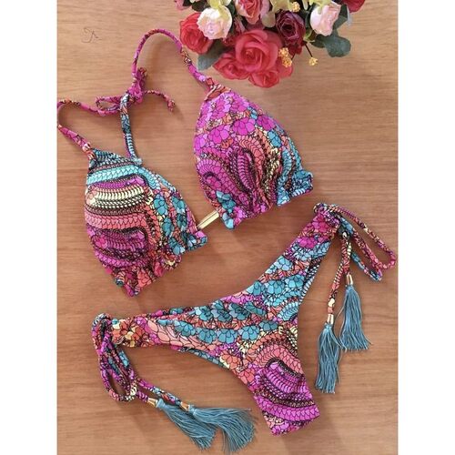 Sexy Bikini Floral Print Swimwear String Bikini Set Push Up