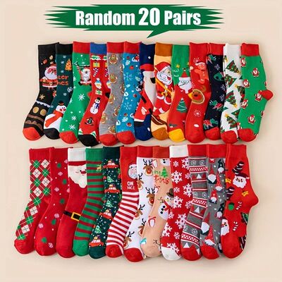 Random 20 Pairs of Christmas Stockings, Santa Claus Gift, Sn