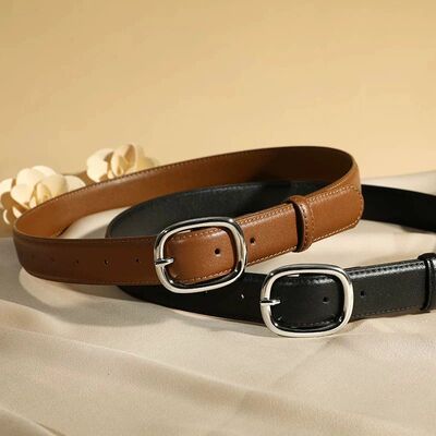 Vintage Sliver Oval Buckle Women Belt Genuine Leather Belt L