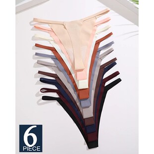 6PCS/Set Silk Seamless Thongs for Women Sexy Low Rise Pantie