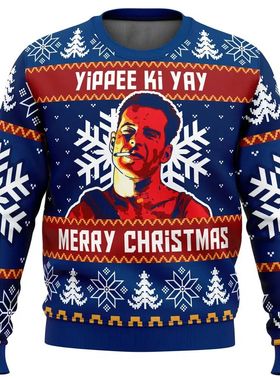 Yippee Ki Yay Die Hard Print Men's Ugly Christmas Crewneck S