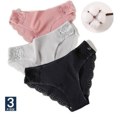 M-XXL 3PCS Women's Cotton Panties Set Floral Lace Briefs Und