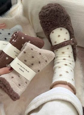 Winter Warm Thickened Polka Dot Plush Socks Women Girls Mid-