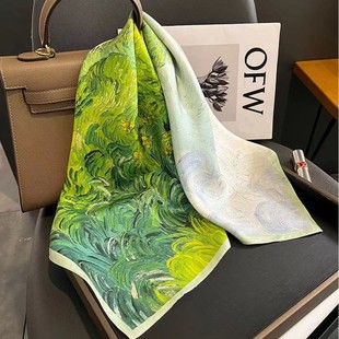 Women New 70cm Printed Silk Scarf Simulated Silk Elegant Ver