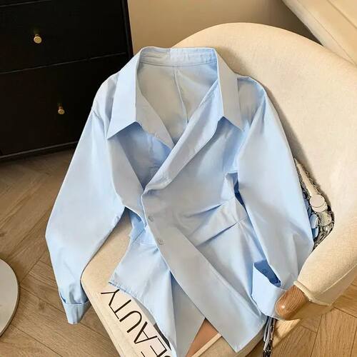Designer Irregular Long sleeve Polo Shirt Women Tunic White