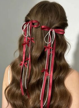 2Pcs Red Bow Ribbon Hair Clip for Women Bowknot Hairp Hairpi