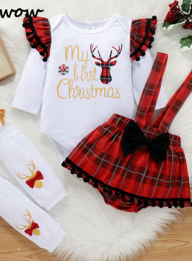 Prowow My First Christmas Baby Girl Clothes Ruffle Romper+Pl