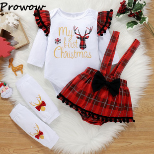 Prowow My First Christmas Baby Girl Clothes Ruffle Romper+Pl