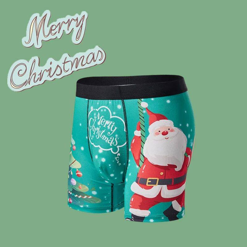 Cute Christmas Printed Boyshorts Elastic Long Legs Mens Unde