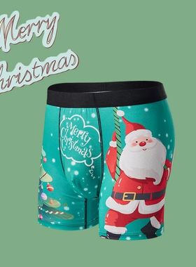 Cute Christmas Printed Boyshorts Elastic Long Legs Mens Unde