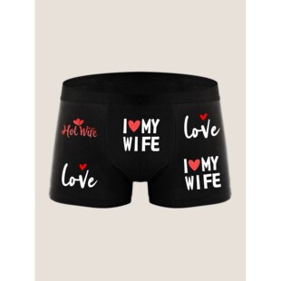 Men Playful Letter Print Panties Boxer Briefs Breathable Und