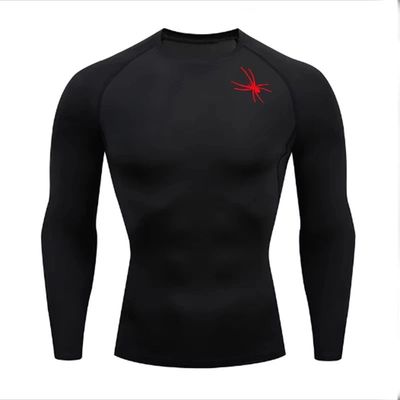 Spider Print Long Sleeve Compression Shirts for Men Gym Work