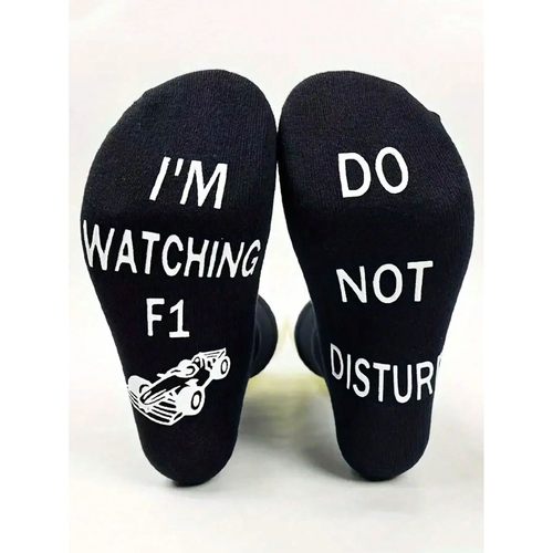 1 Pair of Crew Socks with Letter & Racing Car Patterns on th