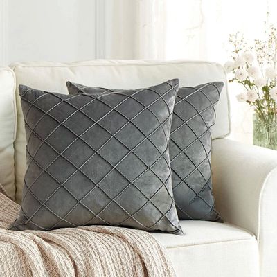 Dark Gray Velvet Cushion Covers Plaid Pillowcases 30x50cm 45