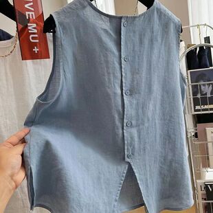 Cotton and Linen Round Neck Summer Thin Loose Literary Versa