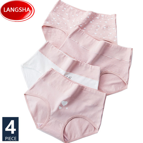 4Pcs  Panties Women Cotton High Waist Slimmin