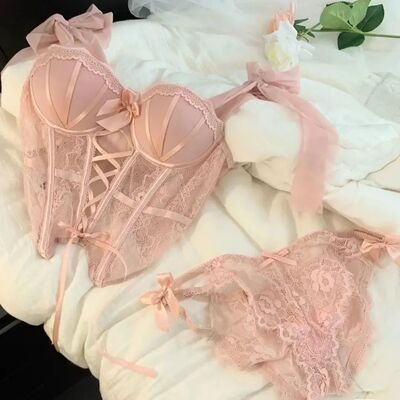 Sweet Sexy Ladies Bra Set Fishbone Corset Spicy Girl Lace Li