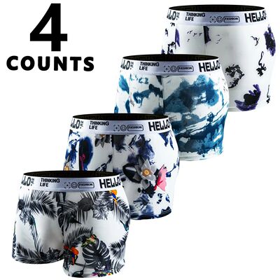 4 Pairs Men's Boxer Briefs All Over Print Quick Dry Stretch