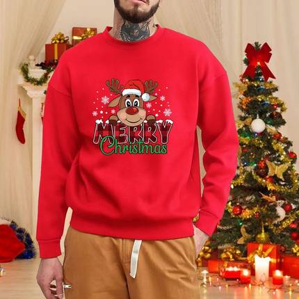 Christmas elk round neck pullover fall and winter men's casu