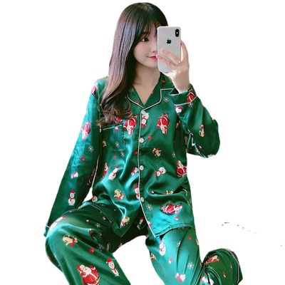 Imitation Silk Pajamas Women's Long Sleeve Ins Lapel Home Cl