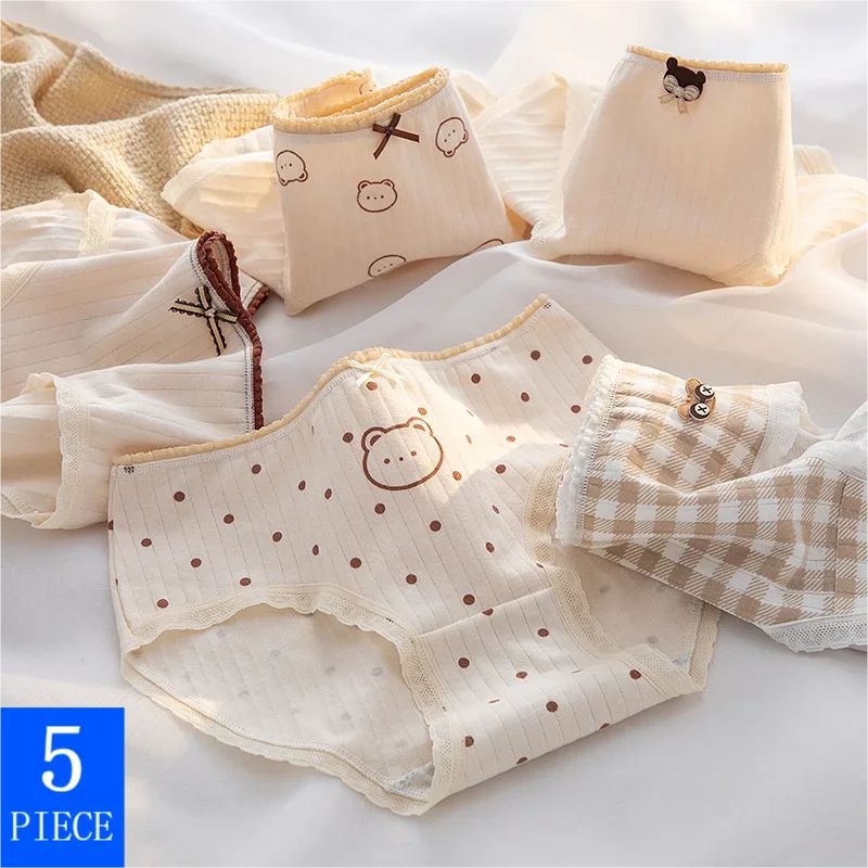 5Pcs/set Cute Cartoon Women's Cotton Underwear Breathable Gi图片