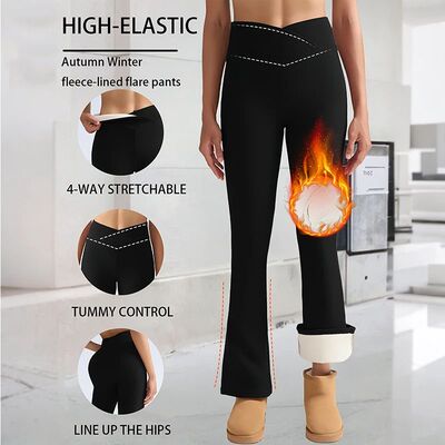 Thick Flared Pants Women Winter Warm Fleece Lining Leggings