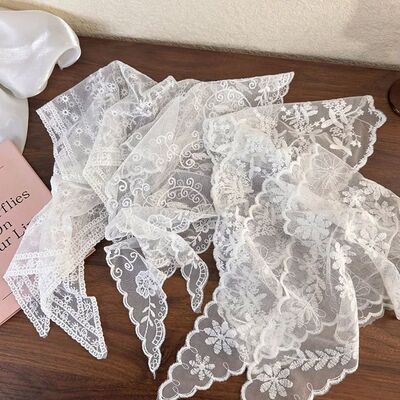 Sweet white floral lace scarf triangular neck scarf fashiona