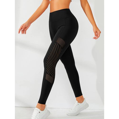 Side Mesh Splicing Yoga Pants With Pockets High Stretch Comf