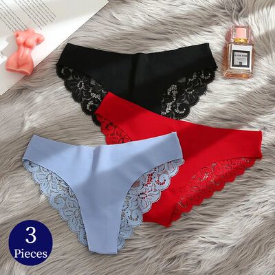 TrowBridge 3PCS Women's Panties Set Sweet Lace Underwear Sof