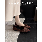 羊皮版 浅口软底奶奶鞋 复古玫瑰花尖头单鞋 女一脚蹬平底玛丽珍鞋