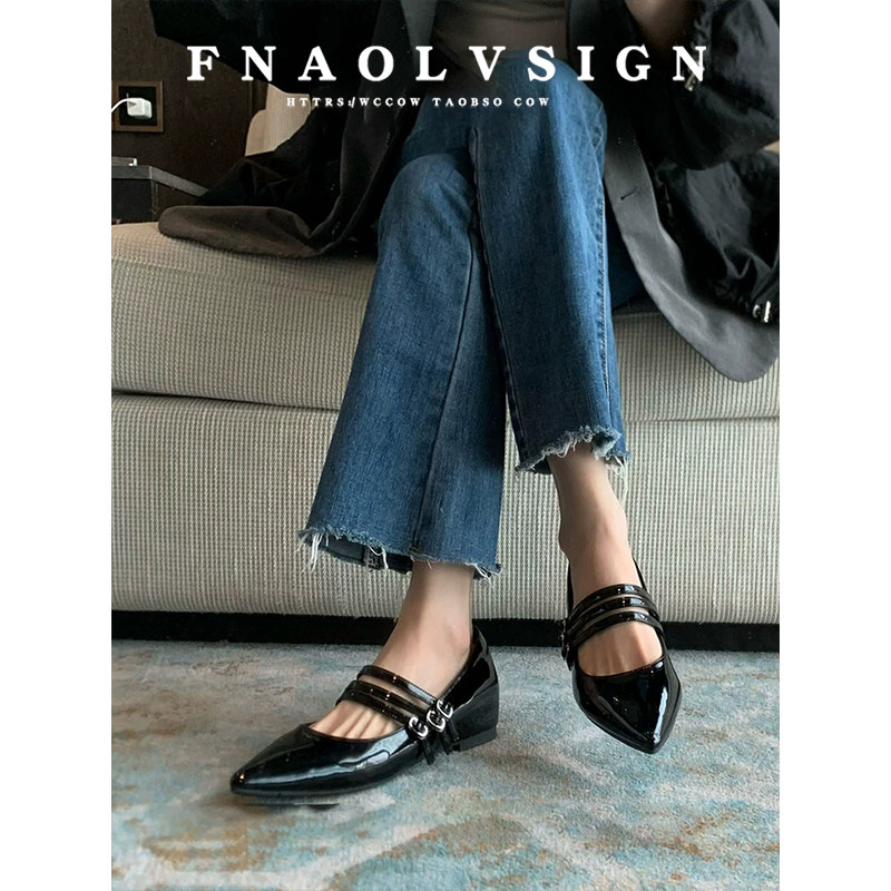 羊皮版~法式尖头玛丽珍鞋子女内增高浅口一字扣带平底浅口单鞋女,女鞋,浅口单鞋,淘宝优惠券,粉丝福利购,淘宝优惠卷