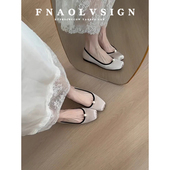 新中式 玛丽珍鞋 一脚蹬珍珠浅口单鞋 羊皮版 女复古缎面平底奶奶鞋