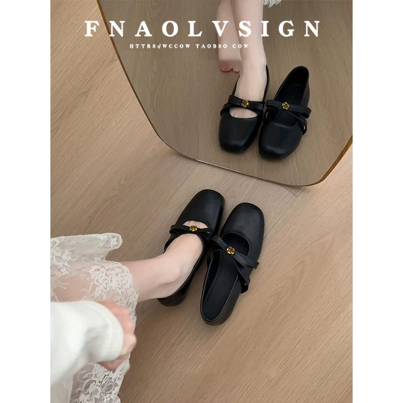 羊皮版~复古内增高小皮鞋金属扣山茶花玛丽珍鞋百搭通勤法式单鞋