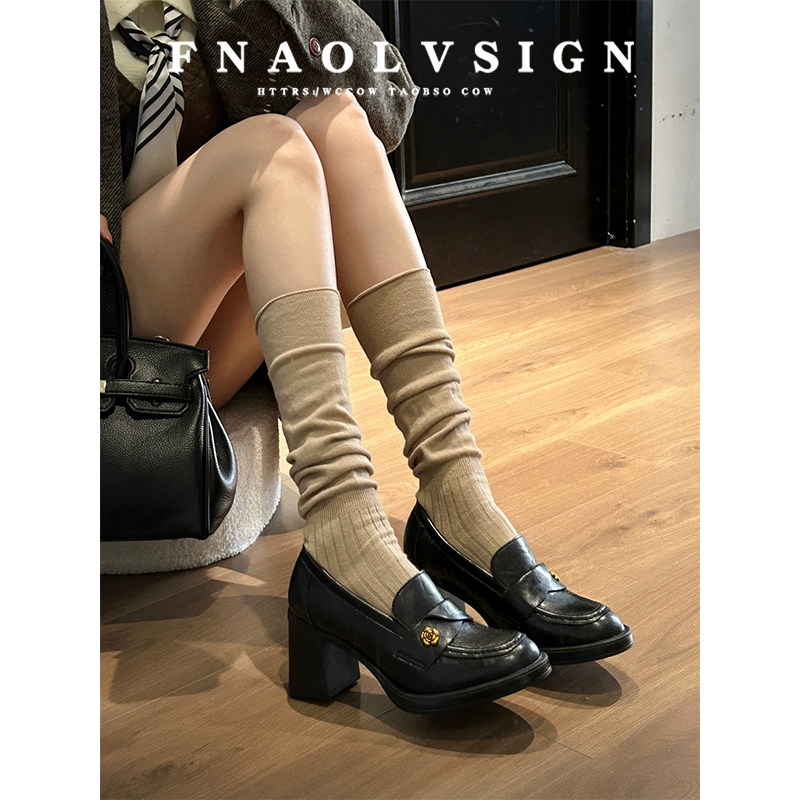 牛皮版~复古软皮高跟小皮鞋女小个子增高不累脚粗跟深口乐福单鞋,女鞋,玛丽珍鞋,淘宝优惠券,粉丝福利购,淘宝优惠卷