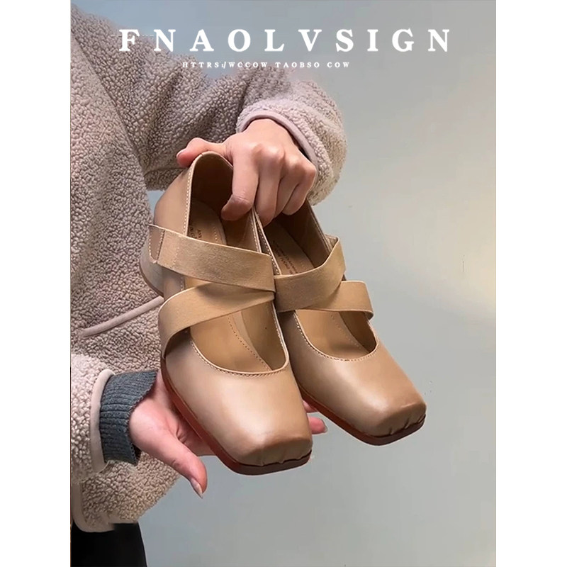 牛皮版~法式方头中跟一字带玛丽珍鞋子女粗跟单鞋交叉绑带芭蕾鞋,女鞋,玛丽珍鞋,淘宝优惠券,粉丝福利购,淘宝优惠卷
