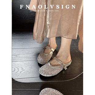 羊皮版~仙女风水钻镂空包头拖鞋女2026夏内增高玛丽珍鞋外穿凉拖