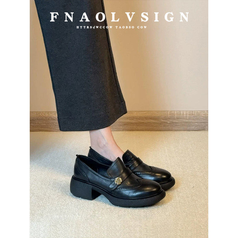 牛皮版~复古英伦风圆头厚底粗跟小皮鞋女jk鞋子中跟一脚蹬乐福鞋,女鞋,乐福鞋（豆豆鞋）,淘宝优惠券,粉丝福利购,淘宝优惠卷