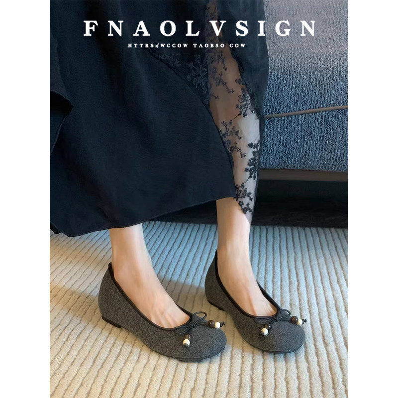 羊皮版~法式蝴蝶结圆头内增高单鞋女浅口一脚蹬鞋子平底芭蕾鞋女,女鞋,浅口单鞋,淘宝优惠券,粉丝福利购,淘宝优惠卷