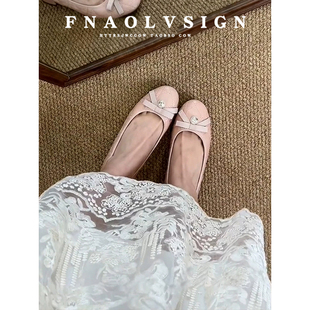 羊皮版~法式温柔蝴蝶结粗跟高跟鞋女浅口内增高单鞋一脚蹬女鞋