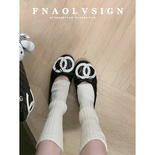 羊皮版~小香风菱格纹单鞋女内增高芭蕾奶奶鞋一脚蹬软底平底鞋女