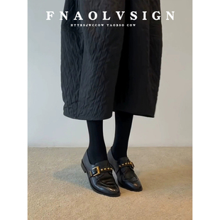 牛皮版~简约风复古低跟小皮鞋女百搭jk配裙一脚蹬乐福鞋深口单鞋