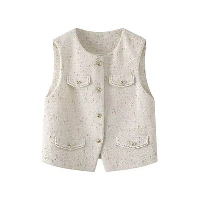 新款小香风无袖马甲外套女短款气质粗花呢马夹背心春装新款6931#