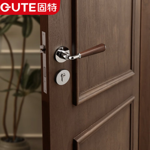 固特中古亮银色黑胡桃卧室木门锁