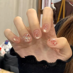 【新年烟花】手工穿戴甲裸色追光玻璃珠猫眼爆闪纯欲秋冬烟花美甲