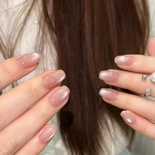 2025新款手工穿戴甲玻璃珠猫眼裸色纯欲显白追光ins气质简约学生