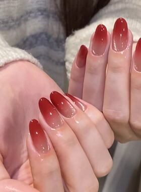 【酒渍玫瑰】手工红色穿戴甲新年战甲显白猫眼玻璃珠跨年气质短款