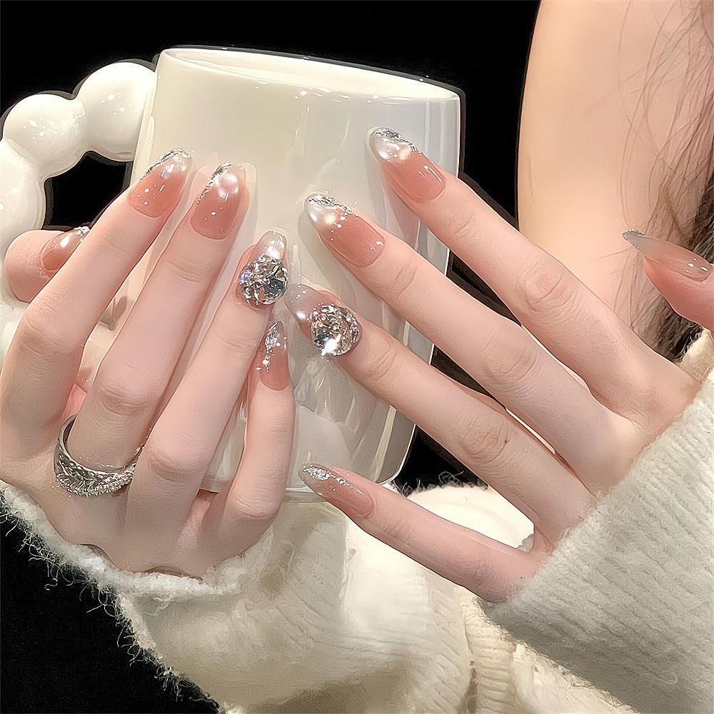 【冰心雪月】秋冬玻璃珠猫眼手工穿戴甲裸色高级感显白鸽子蛋钻球,彩妆/香水/美妆工具,穿戴甲/甲片,淘宝优惠券,粉丝福利购,淘宝优惠卷